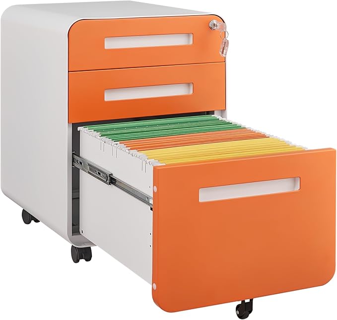 GarveeHome 3 Drawer Mobile File Cabinet with Lock, Under Desk Metal Filing Cabinet for Home Office, Under Desk Storage with 5 Wheels for A4/Letter/Legal Size, Fully Assembled