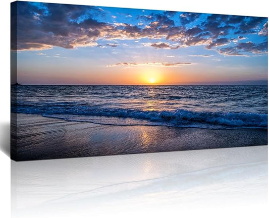 Lapremoly Canvas Wall Art For Living Room Framed Wall Decor For Office Ocean Landscape Wall Paintings Blue Sea Beach Pictures Ready To Hang Bedroom Home Decor Prints Posters Canvas Art 20 X 40 inch
