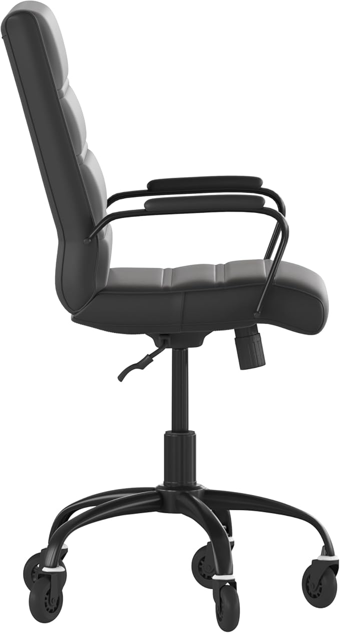 Flash Furniture Camilia Mid-Back Black LeatherSoft Executive Swivel Office Chair with Black Frame, Arms, and Transparent Roller Wheels