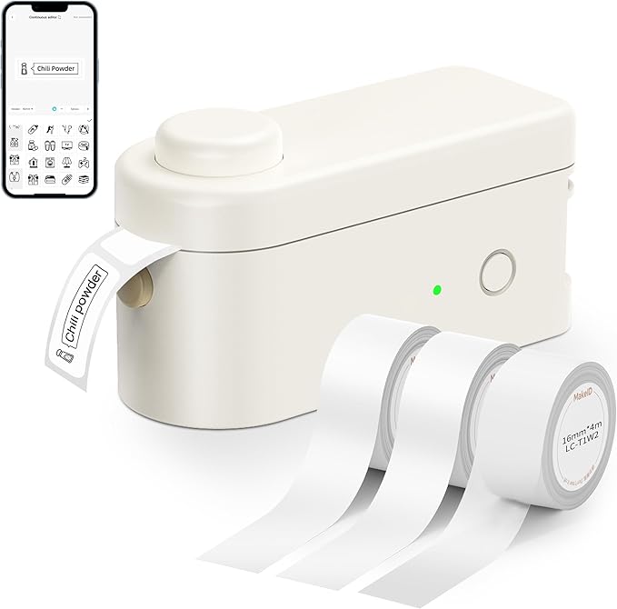 Makeid L1-C Smart Label Maker Machine with 3 Rolls – Mini Bluetooth Label Maker, Portable & Rechargeable, Compatible with 9/12/16mm Waterproof Tapes – for Home, Office, School Organization