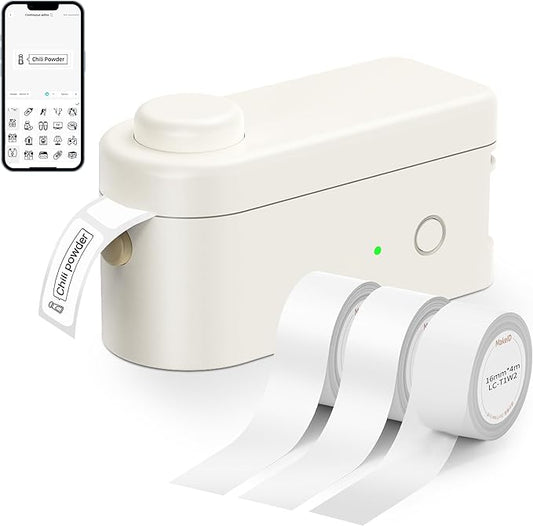 Makeid L1-C Smart Label Maker Machine with 3 Rolls – Mini Bluetooth Label Maker, Portable & Rechargeable, Compatible with 9/12/16mm Waterproof Tapes – for Home, Office, School Organization