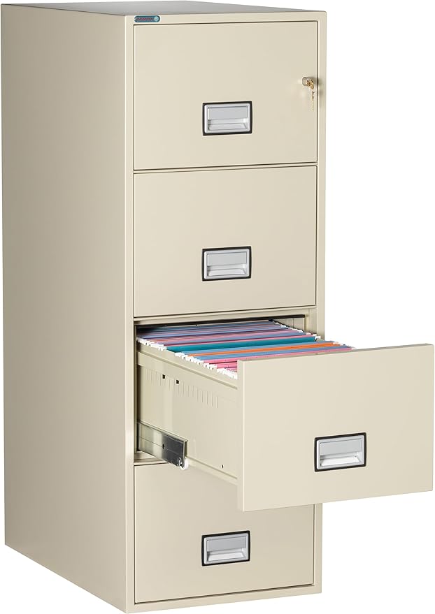 31 inch 4-Drawer Vertical Fireproof File Cabinet – Legal and Letter Size Filing – Key Lock – Water Resistant Seal – Fire and Impact Rated – Putty Finish – Model LGL4W31P