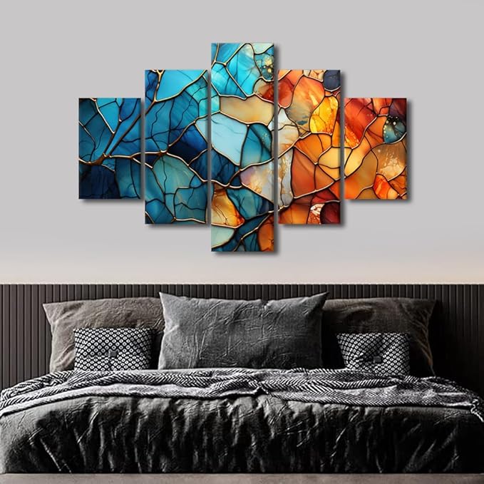 Canvas Wall Art Decor for Bedroom Mdoern Abstract Canvas Wall Art 5 Panel Home Wall Art Abstract Glass Window Painting Art Prints on Canvas for Men Living Room Decor Framed Ready to Hang 60x40 in