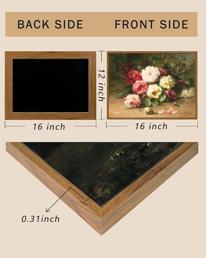 ARPEOTCY Vintage Framed Canvas Wall Art, Red Roses Floral Paintings Canvas Art Decor Aesthetic, Retro Flower Still Life Wall Pictures for Room Decoration, 12x16 Inch