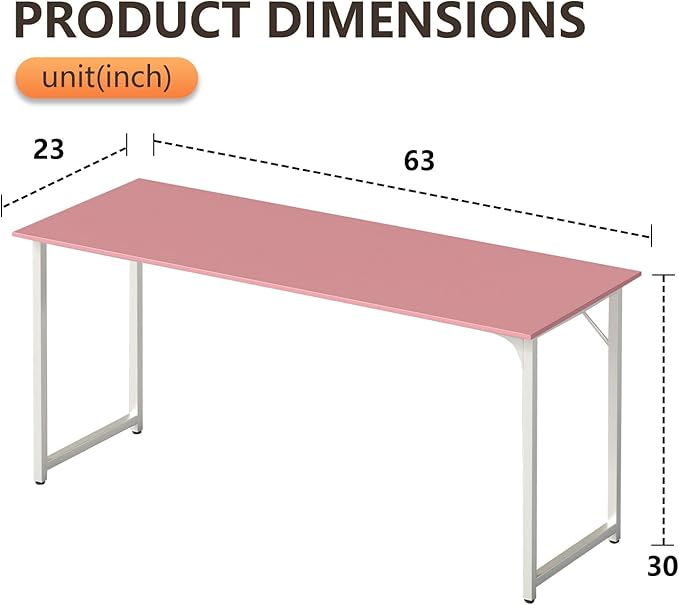 BestOffice Computer Desk,Home Office Desk, Modern Simple Style for Home Office Study Writing (Pink, 63 Inch)