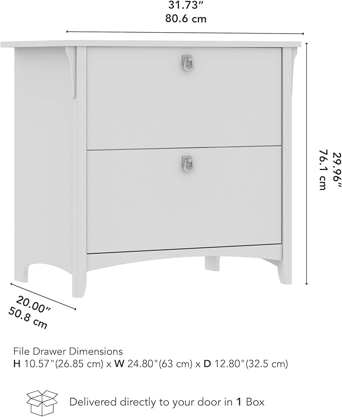 Bush Home Salinas 2 Drawer Lateral File Cabinet in Cape Cod Gray, Home Office Storage Solution, Organizer with Drawers for Workspace, Filing Unit