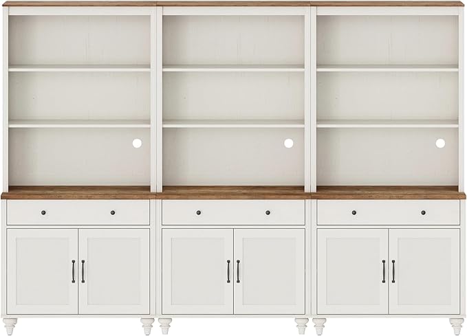 WAMPAT 5 Tier Bookshelf 72" Tall Bookcase with Barn Doors, Large Farmhouse Display Book Shelf with 3 Drawers and Storage Cabinet, 3-in-1 Library Wood Bookshelves for Living Room or Kitchen, White