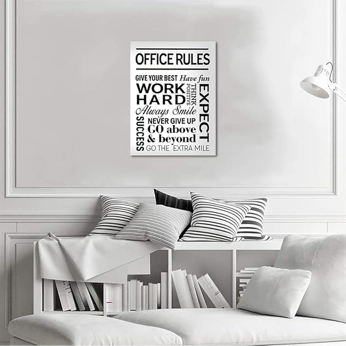 Black and White Inspirational Quote Office Rules Canvas Poster Motivational Print Paintings for Home Office Wall Art Decoration Wooden Framed Ready to Hang-18 x 24 inches