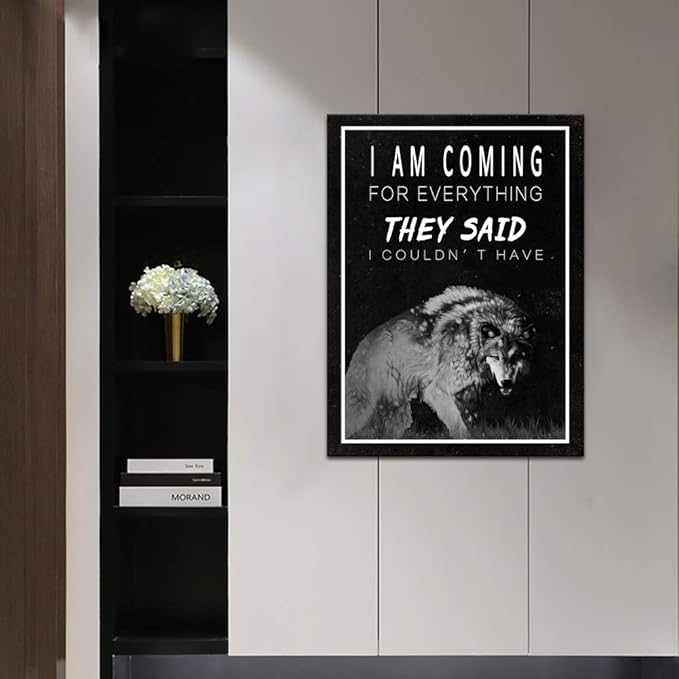 Inspirational Wall Art Motivational Pictures Wolf Painting Prints on Canvas Modern Inspiring Entrepreneur Quotes Positive Pop Culture Posters Wooden Artwork Decor for Office Home Gifts (18" Wx24 H)