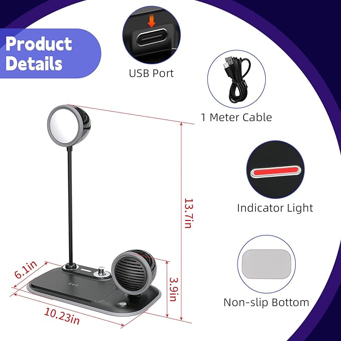 3-in-1 LED Desk Lamp with 15W Wireless Charger & Exclusive Bluetooth Speaker, 360° Gooseneck, 3 Color Modes Dimmable, 800LM CRI 85, Space-Saving for Home Office, Dorm, Bedroom (Black)