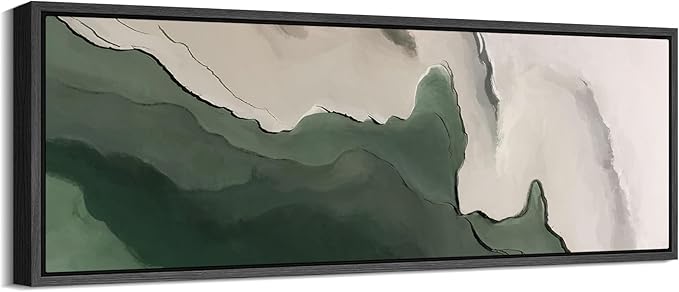 SIGNFORD Large Framed Canvas Green and Neutral Landscape Illustrations Modern Art Calm Warm for Living Room, Bedroom, Office - 60"x20"
