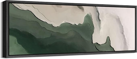 SIGNFORD Large Framed Canvas Green and Neutral Landscape Illustrations Modern Art Calm Warm for Living Room, Bedroom, Office - 60"x20"