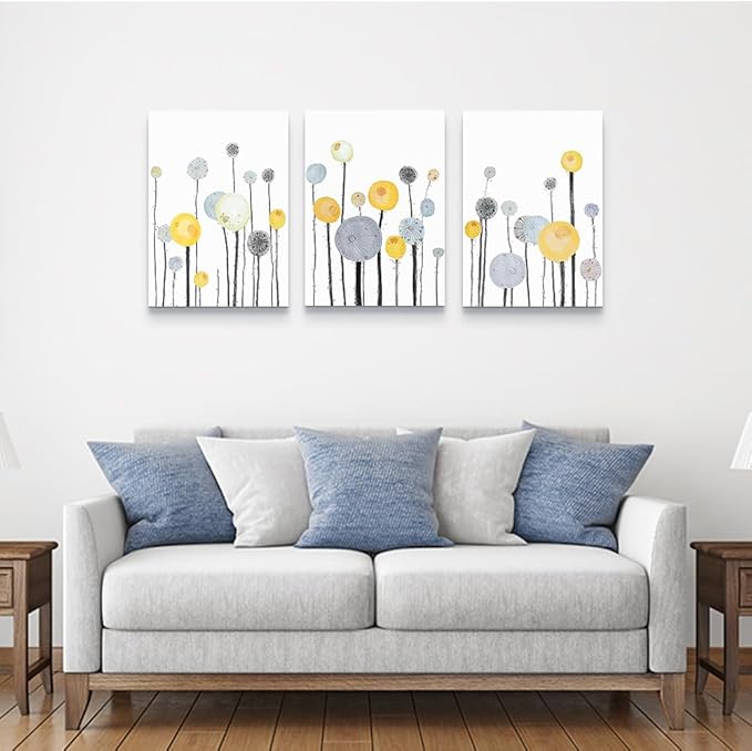 Lapremoly Canvas Wall Art For Living Room Bedroom Office Wall Decor Abstract Dandelion Flowers Watercolor Paintings Modern Wall Pictures Prints Artwork Kitchen Decorations Room Home Decor 3 Piece