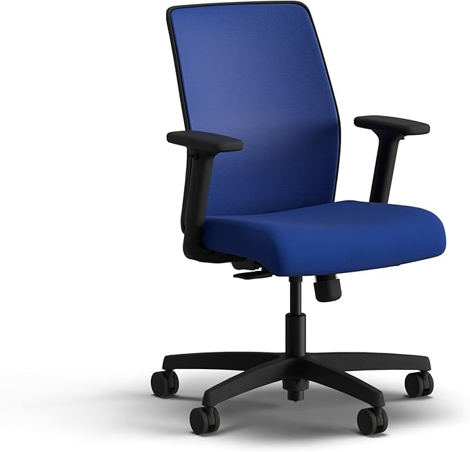 HON Ignition 2.0 Low Back Task Chair, Spectrum Mesh, Standard Synchro-Tilt Control, Office Chair with Lumbar Support, Height and Width Adjustable Arms, Black Frame, Cobalt