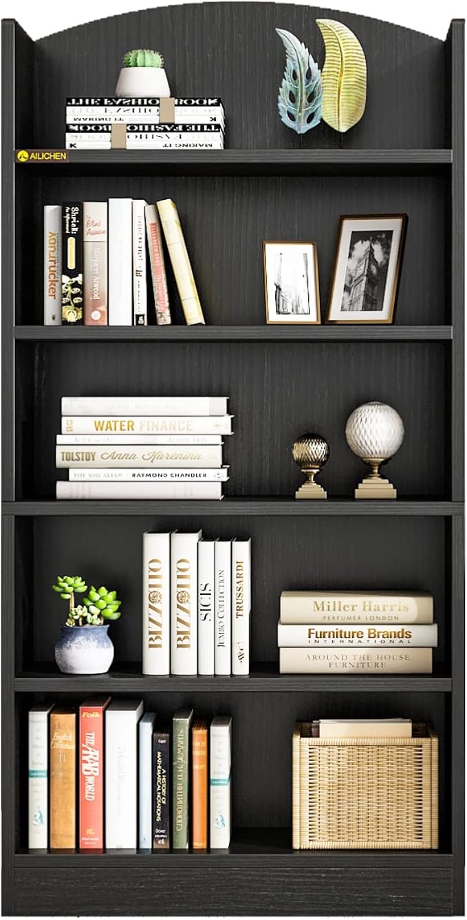 5 Tier Shelf Bookcase,47" Tall Bookshelf Display Storage Shelves,Freestanding Book Shelves for Bedroom Home Office Library Living Room,Black