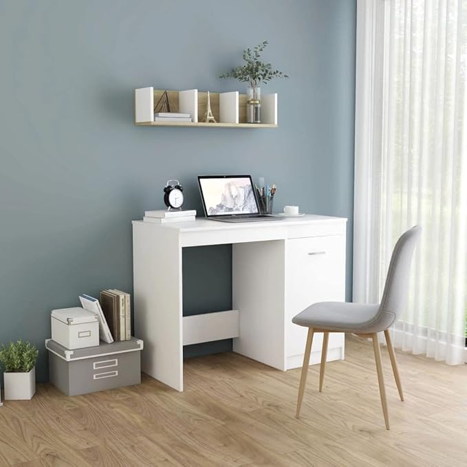 Desk,Home Office Computer Desk with Storage & Spacious Desktop, Writing Study Desk Laptop Desk for Bedroom White 39.4"x19.7"x29.9" Chipboard