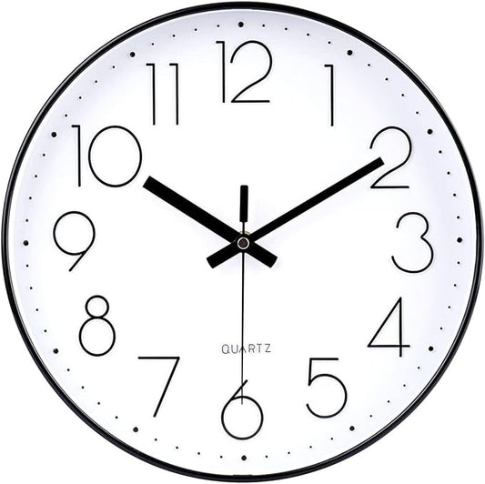jomparis Black Wall Clock Large 13.5 Inch Silent Non Ticking Battery Operated Quartz Decorative Round Wall Clock for Classroom Living Room,Office,School