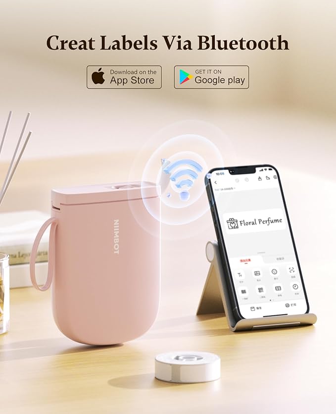 NIIMBOT 300 DPI D11 Label Maker Machine with 1 Tape, Mini Portable Label Printer, Bluetooth Thermal Label Printer Sticker Labeler for Office Home Kitchen School Organization, Pink