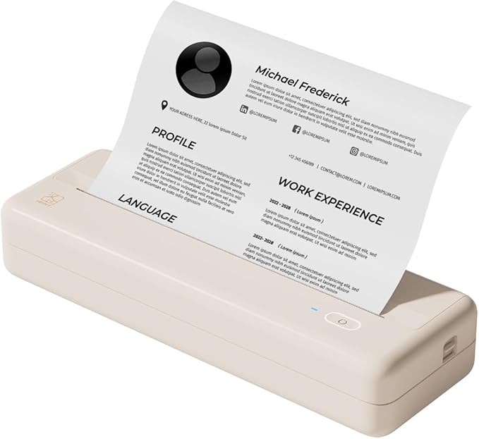 HPRT Wireless Portable Printer - Bluetooth Thermal Printer for Travel, Mobile Office, School, Home Compatible with iOS Android (Renewed) (Beige)