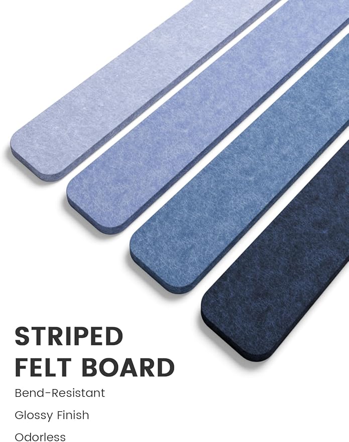Fluxynara Cork Board Alternative Felt Strip Board 5-Pack 13"x2", Office Pin Board with 35 Push Pins, Adhesive Install for Bedroom Door & Home Office(Denim Mist)