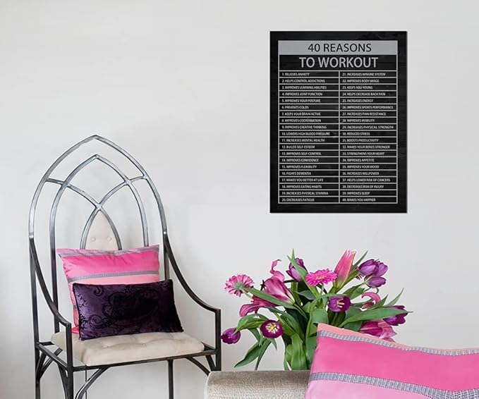 Motivational Quotes Exercise Canvas Wall Art 40 Reasons to Workout Inspirational Fitness Picture Print Inspiring Poster Paint Frame Artwork for Office Home Gym Wall Decor[18" W x 24" H]