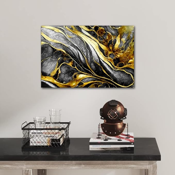 Wall Art Canvas Decor Abstract Marble Art Poster 1 Panel Modern Realistic Watercolor Painting Picture Prints on Canvas for Men Lady Living Room Decoration Stretched and Framed Ready to Hang 36x24 in