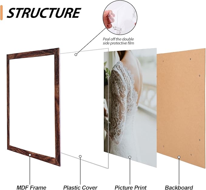 Fixwal Picture Frames, 10 Pack Wooden Collage Picture Frame Set for Wall Gallery Decor, Hanging or Tabletop Display Multi Sizes Photo Frames Including 8x10, 5x7, 4x6, Brown