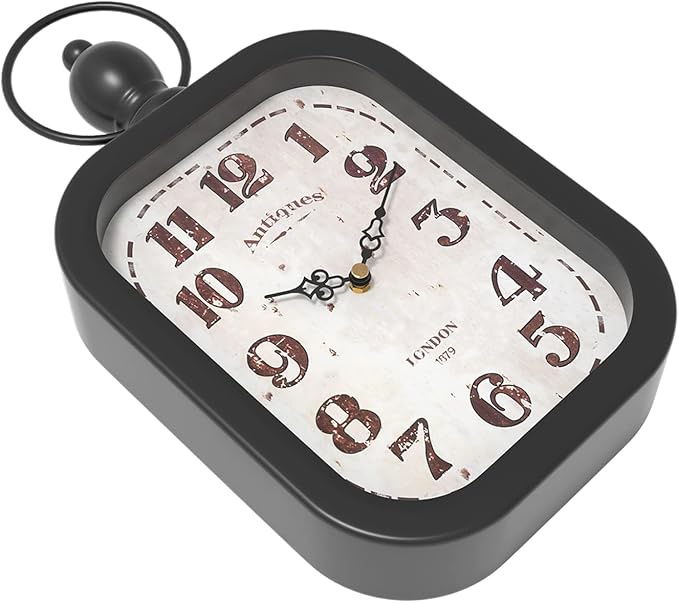 Menterry Small Retro Rectangle Wall Clock, Black Antique Vintage Style Battery Operated Silent Decor Wall Clocks for Farmhouse,Bedroom,Kitchen,Bathroom (11" H x 6.1" W)