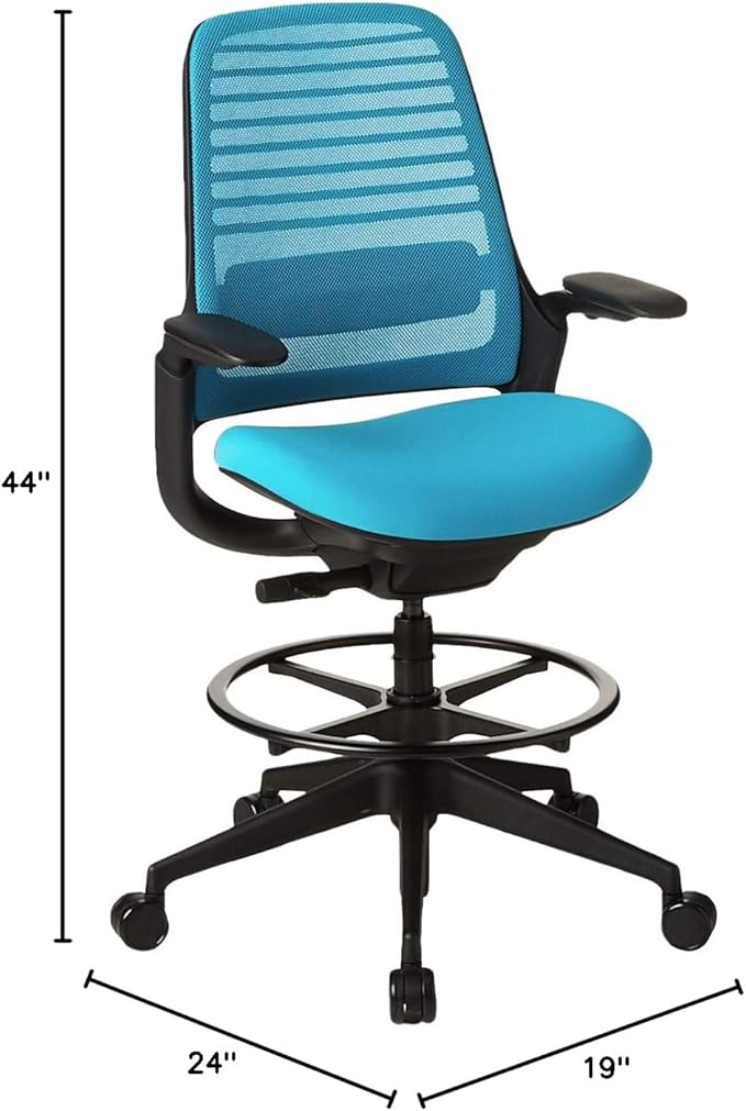 Steelcase Series 1 Stool Chair, Graphite Frame with 3D Microknit Fabric (Blue Jay)