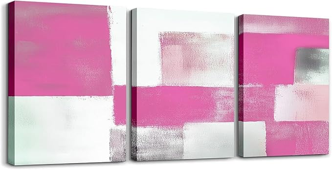 jejeloiu Modern Art 3 Piece Canvas Wall Art for Living Room Bedroom Pink Abstract Art Picture Wall Decor 12"x16"x3pcs Abstract Oil Painting Office Decorations Artwork Posters