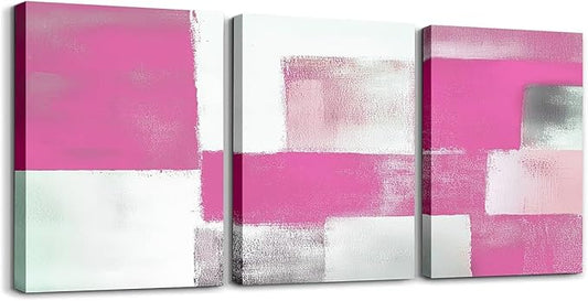 jejeloiu Modern Art 3 Piece Canvas Wall Art for Living Room Bedroom Pink Abstract Art Picture Wall Decor 12"x16"x3pcs Abstract Oil Painting Office Decorations Artwork Posters