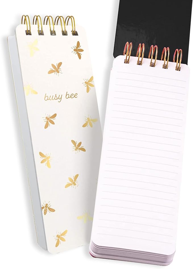 WORLD TRAVELER Eccolo Tall Spiral Memo Pad, 300 Pages, 150 Sheets, Double Spiral Binding, Office Essentials for Work, List Notepad for Students, Class and Shopping, Busy Bee (3x8.5 inches)
