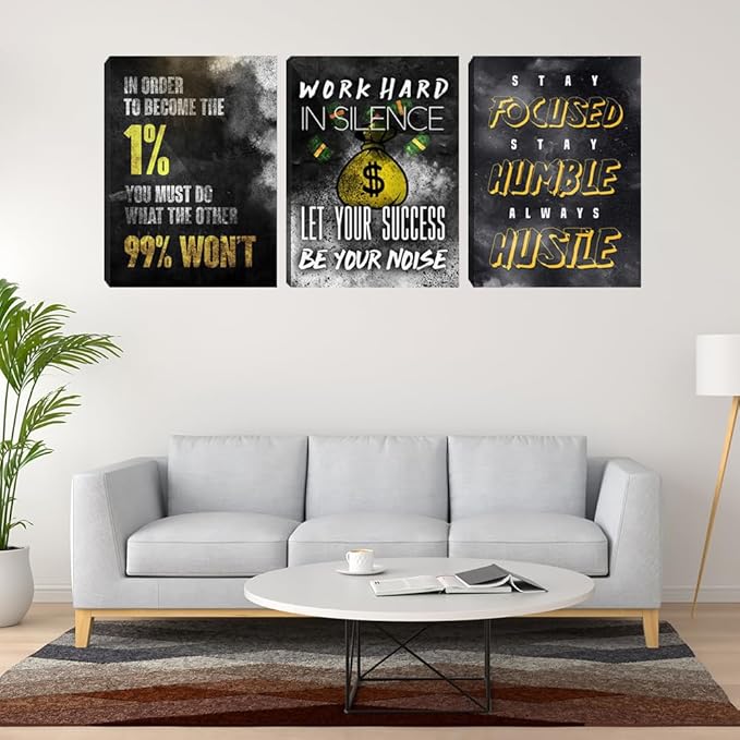 Modern Motivational Black Canvas Print Framed Wall Art Set of 3 Inspirational Poster and Prints Positive Quote Art Decorative Artwork Living Room Bedroom Office Decoration (60" Wx28 H)