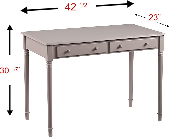SEI Furniture Janice 2-Drawer Slim Profile Writing Desk, Gray