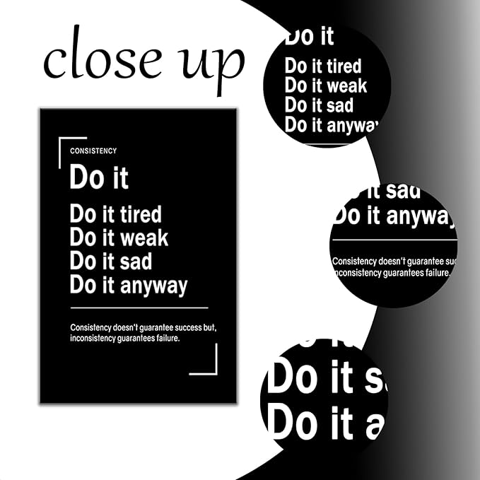 Inspirational Poster Wall Art Positive Home Decor Artwork Motivational Quotes Printed on Canvas Black and White Picture Painting for Modern Living Room Office Workplace Ready to Hang [24''Wx36''H]