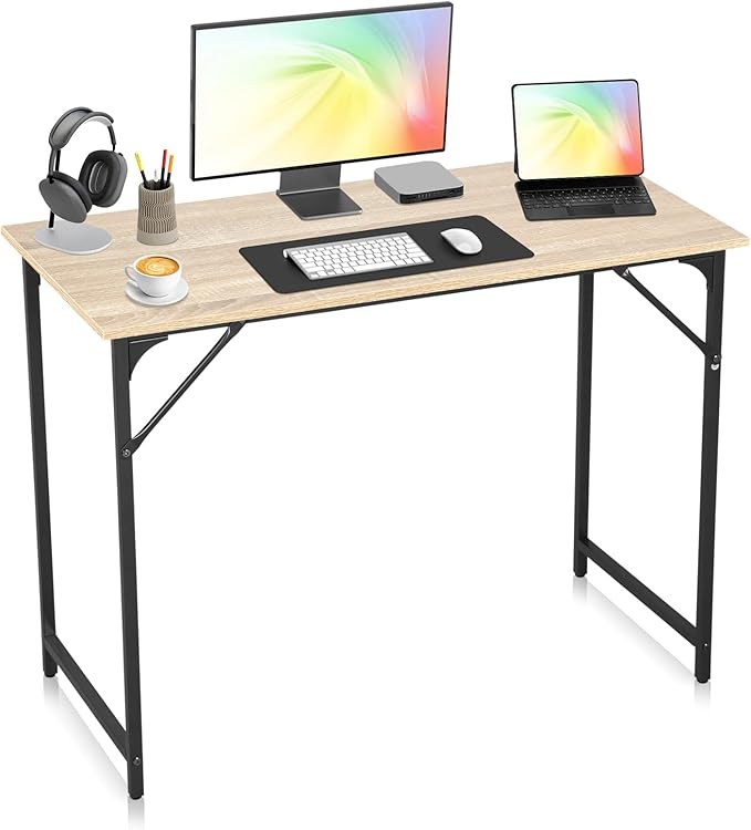 Computer Desk, 39 Inch Office Desk with Metal Frame, Home Office Desk, Modern Simple Style for Small Space Home Office, Living Room, Bedroom, Nature