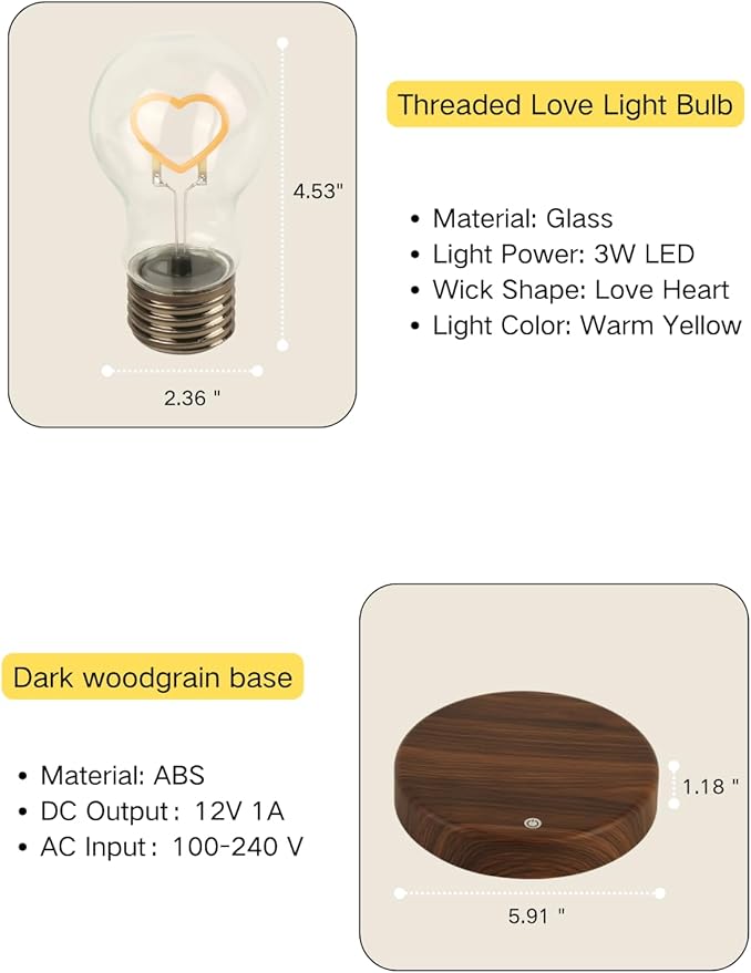 MOOCCI Magnetic Levitating Bulb Lamp with 360° Rotation, Floating Light Desk Night Light, Unique Heart Shape Tech Gadget, Home Office Decor for Bedroom Living Room (Heart Shape)