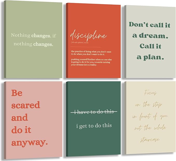 6Pcs Motivational canvas Wall Art Inspiring Teamwork Posters Prints Inspirational Workplace Pictures Office Positive Quotes Canvas Wall Decor for Bedroom Living Room Home Office 8x10In Framed