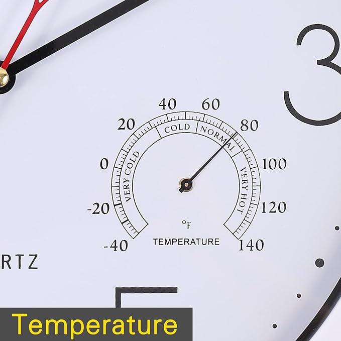 Wall Clock, Sweep Silent Movement Accurate Clocks with Temperature & Humidity, Decorative for Kitchen/Living Room/Bedroom/Office/School/Classroom (White, 12 inch)
