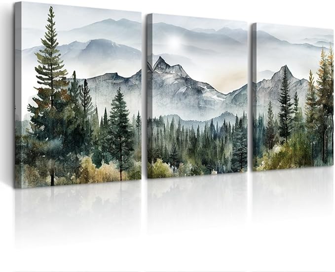 DZRWUBHS Large Wall Art for Living Room Wall Decor for Bedroom Office Decor Abstract Mountain Forest Landscapes Ink Painting Framed Canvas Art Prints Ready to Hang Wall Pictures Modern Home Decor