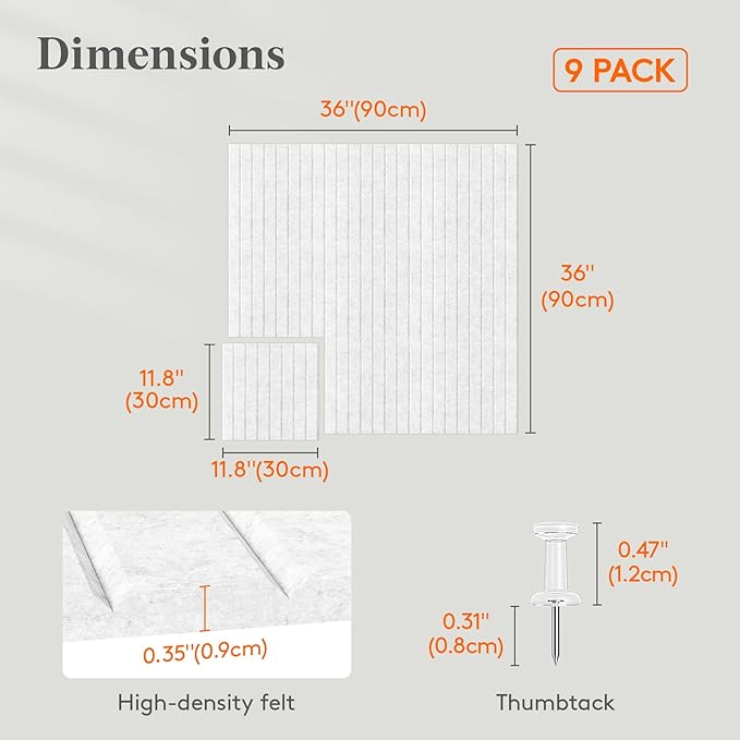 Lifewit Felt Slatted Bulletin Board with Self-Adhesive, 36"x 36"-9 Pack Cork Board Alternative, Pin Board Vision Board Message Board with 40 Pushpins for Office Decor, Room Decor, Gray