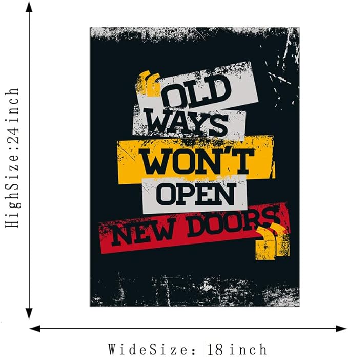 Creative Motivational Quote Poster Giclee Canvas Office Wall Art Positive Entrepreneur Quotes Old Ways Won't Open New Doors HD Print for Home Living Room Kitchen Decor Framed Easy to Hang-18 Wx24 H