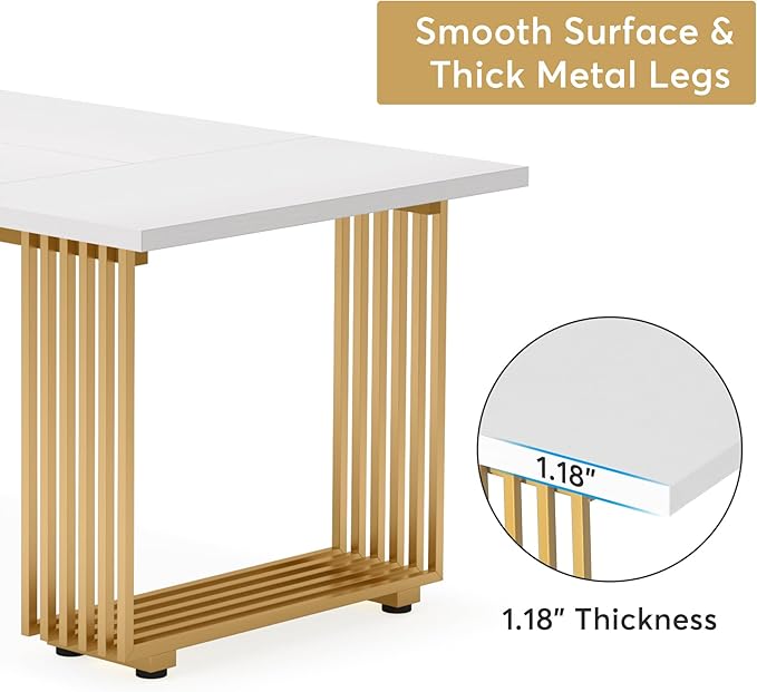 Tribesigns 70.9" Modern Office Desk, Wooden Computer Desk, White Executive Desk with Gold Metal Legs, Large Workstation for Home Office, Study Writing Desk, Small Conference Table for Meeting Room