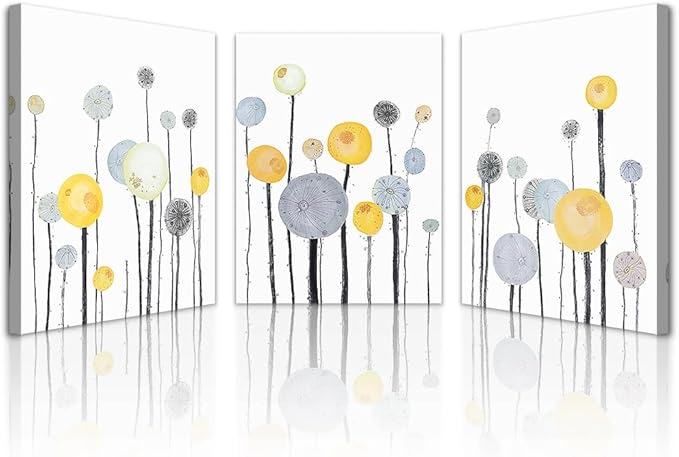 Lapremoly Canvas Wall Art For Living Room Bedroom Office Wall Decor Abstract Dandelion Flowers Watercolor Paintings Modern Wall Pictures Prints Artwork Kitchen Decorations Room Home Decor 3 Piece