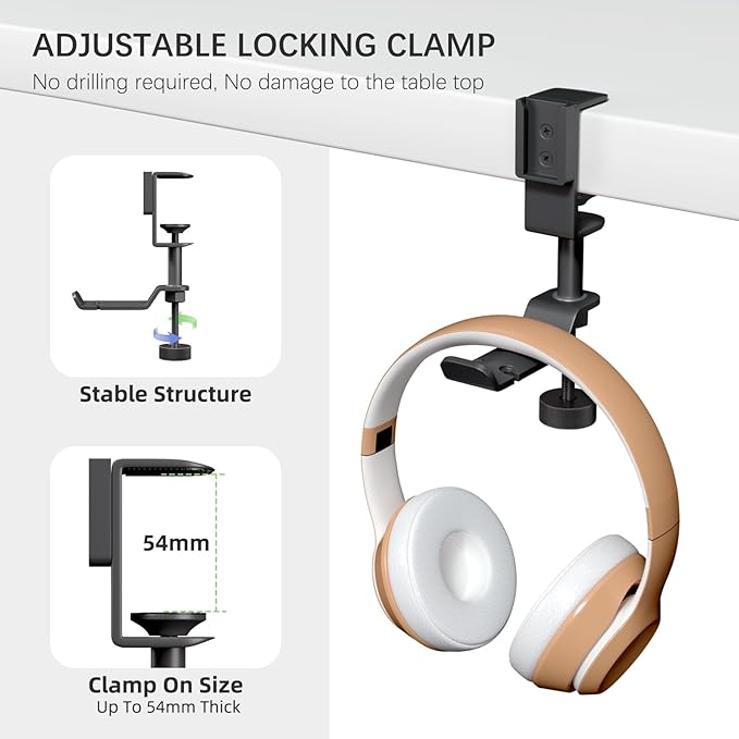 5 in 1 Desk Pencil Holder - Clamp on Under Desk Headphone Hanger - Rotating Headphone Holder Detachable Pen Holder Desktop Storage