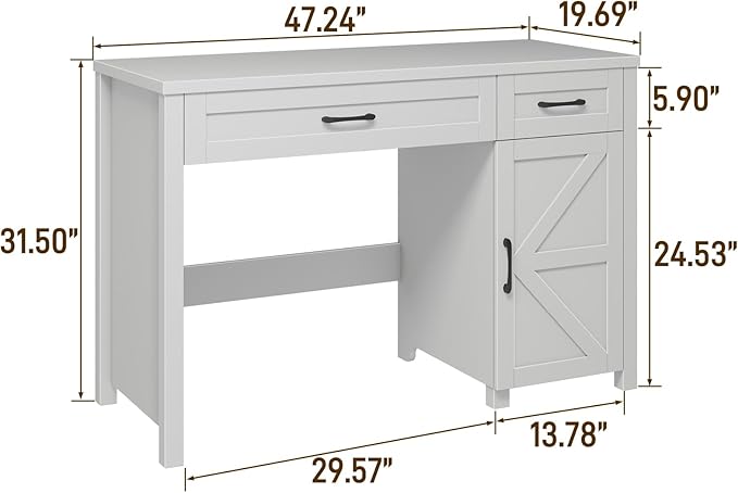 Vabches Farmhouse 47" Executive Desk, Computer Desk with Drawers and Storage Cabinet, Workstation Computer Desk for Home Office, Study.(Cream White)