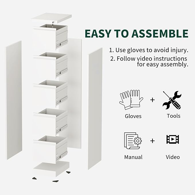 2 Drawer File Cabinet for Home Office, Vertical File Cabinet with Lock, Locking File Cabinet Hanging Files for A4/ Legal/Letter, Require Assembly, White