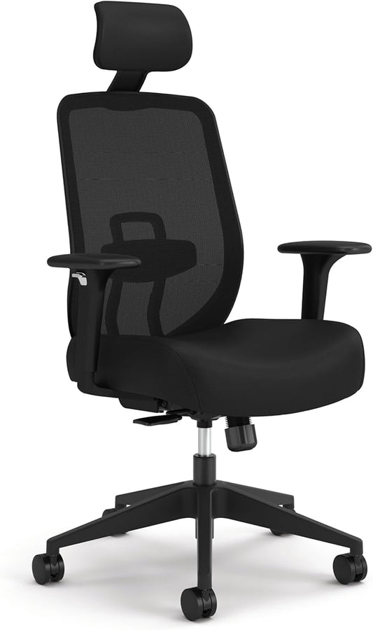 HON Altern Ergonomic Office Chair with Headrest, Arms, Wheels, Foam Cushion Seat, Mid Back Home Office Desk Chair Comfy, Gaming Chair, Height Adjustable Arms, Synchro-Tilt, Seat-Slide, Black