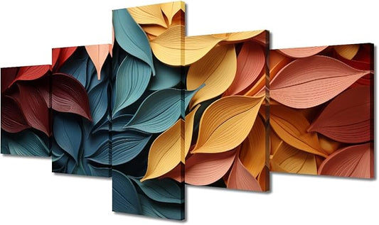 Modern Canvas Wall Art Decor for Living Room Wall Art Creative Autumn Leaves Poster Printing Artwork 5 Panel Home Wall Art for Men Lady Bedroom Office Wall Decor Stretched Ready to Hang 50x24 in