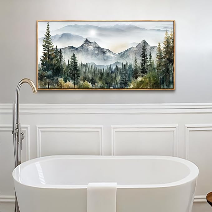 hyidecorart Large Wall Art For Living Room Wood Framed Canvas Wall Decorations For Bedroom Office Wall Decor Abstract Mountain Scenery Paintings Pictures Artworks Ready To Hang Home Decoration